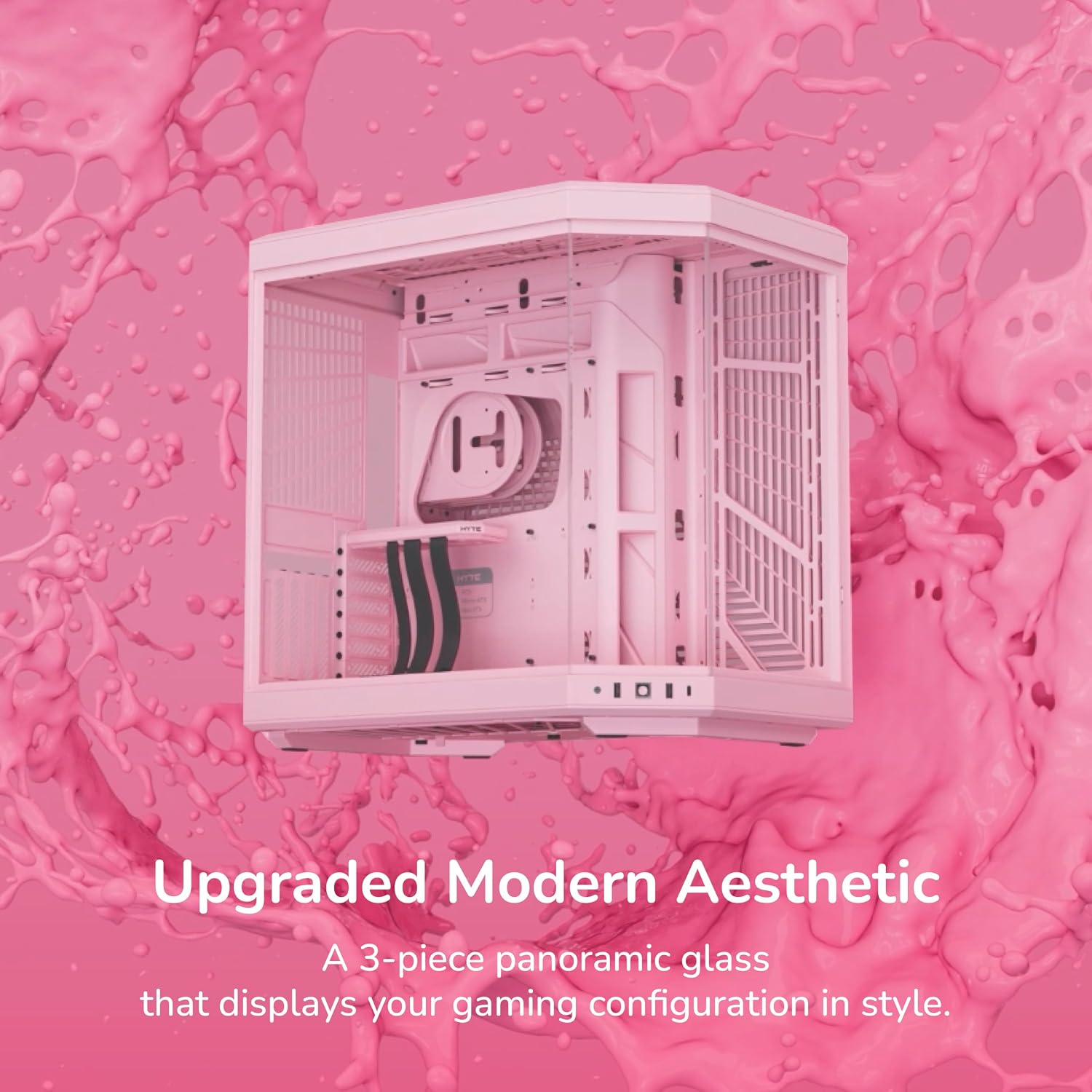 Hyte Y70 Mid-Tower ATX Gaming PC Desktop Case - Panoramic Tempered Glass - Dual Chamber - High Airflow Chassis - PCIE 4.0 Riser Cable Included - New Modern Aesthetic - Strawberry Milk (Pink)