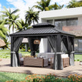Aoxun 10' X 12' Hardtop Gazebo with Drainage System, Aluminum Outdoor Gazebo with Galvanized Steel Double Roof, Patio Permanent Metal Pavilion with Netting, for Garden, Deck, Grey