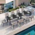 PURPLE LEAF 11 Pieces Patio Dining Set Aluminum Rectangular Table and Wicker Chairs with Cushions for Kitchen Porch Garden Modern Outdoor Furniture Sets, Dark Grey