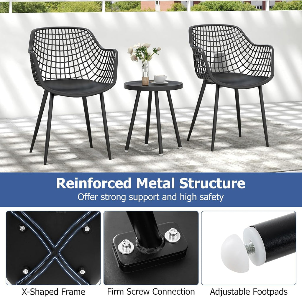Giantex 3 Piece Patio Furniture Set, Outdoor Bistro Table and Chairs Set of 2, PP Seat & Metal Legs, Small Conversation Set for Balcony Front Porch Deck Backyard Lawn (Black)
