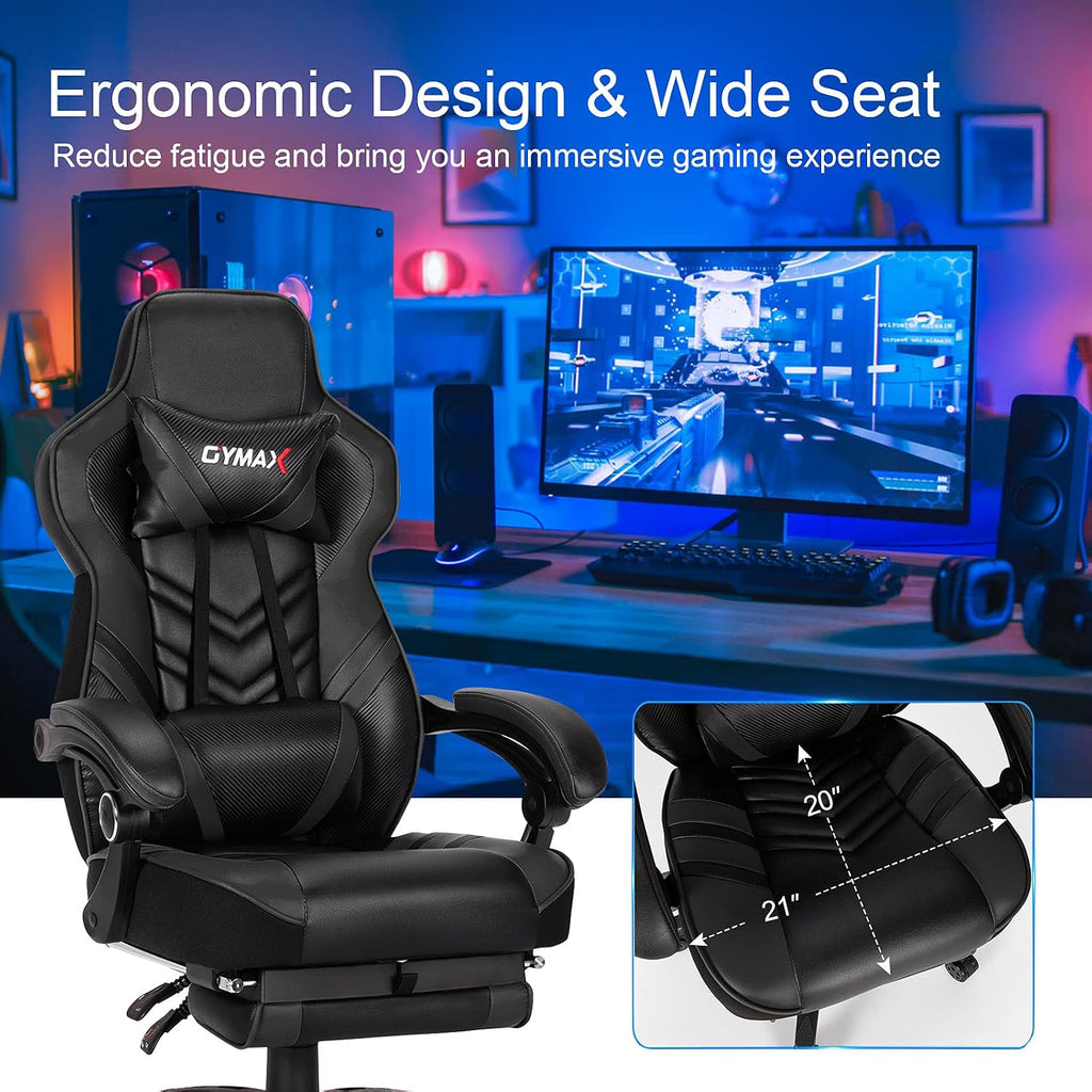 GYMAX Gaming Chair, Ergonomic Computer Chair with Footrest, Linkage Armrests & Lumbar Cushion, Big Wide High Back Video Gaming Chair, Reclining Office Rolling Chair for Adult/Teens (Black)