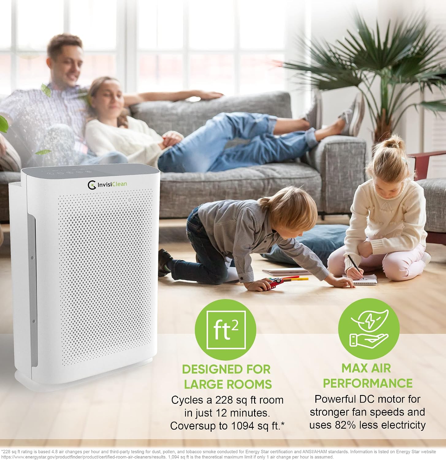 Air Purifier for Home Allergies & Pets | 4-in-1 H13 True HEPA Filter/Ionizer/Carbon + UV Light | Portable Air Purifiers for Large Room & Bedroom Odor Elimination - InvisiClean Aura II