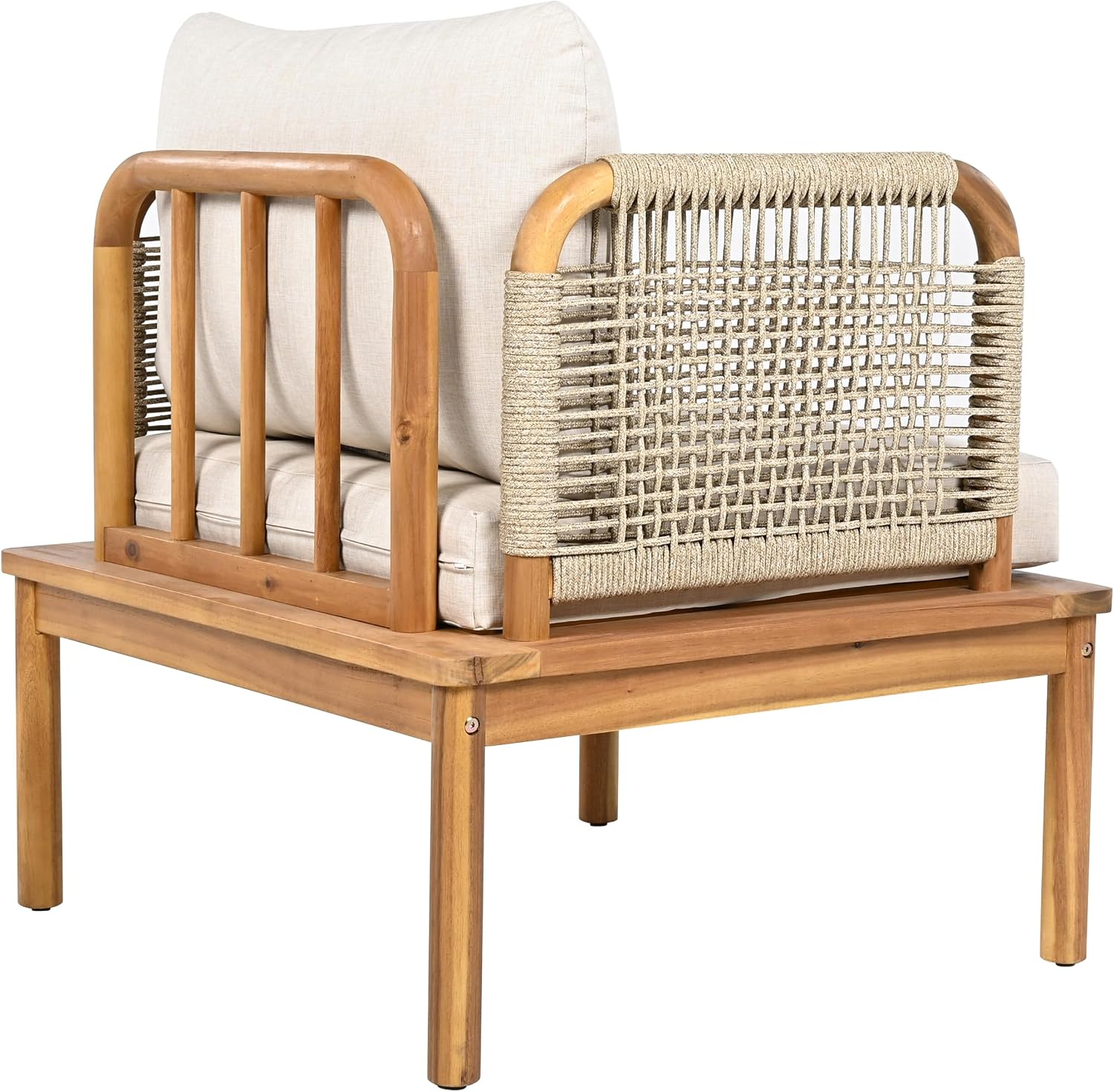 Acacia Wood Patio Multi-Person Sofa Set with Coffee Table and Removable Cushion, All-Weather Conversation Set Outdoor Seating for Garden Backyard Poolside Balcony (Teak+Beige-5PCS)