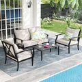 4-Piece Patio Furniture Set, Wider Outdoor Metal Seating Sofa with High Back & Loveseat, Coffee Table, All Weather Metal Conversation Set for Backyard, Poolside, Deck-Beige