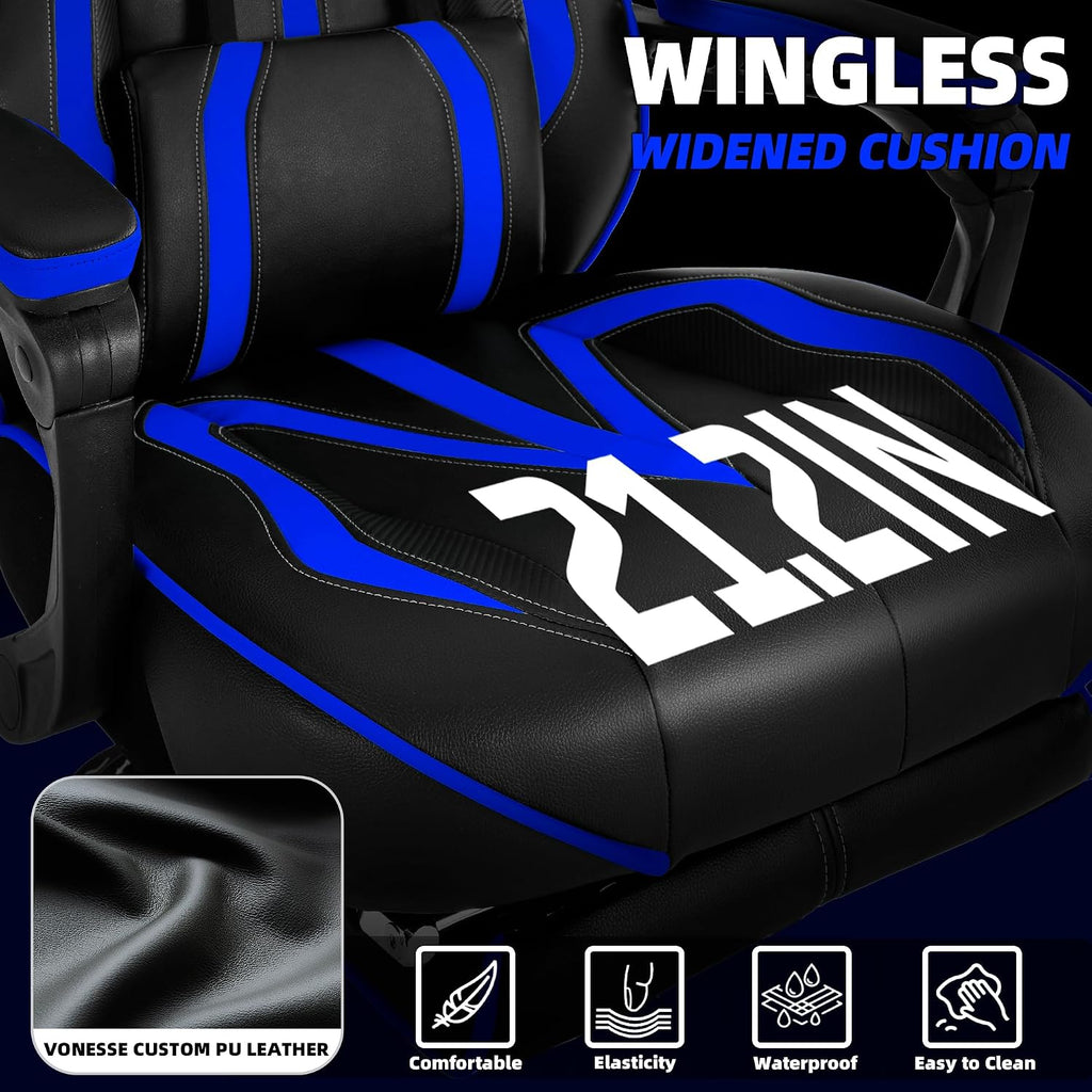 Vonesse Gaming Chairs for Adults, Gamer Chair with Footrest and Massage, Reclining Big and Tall Ergonomic Gaming Chair, Computer Chairs for Heavy People 300LBS (Blue/Black)