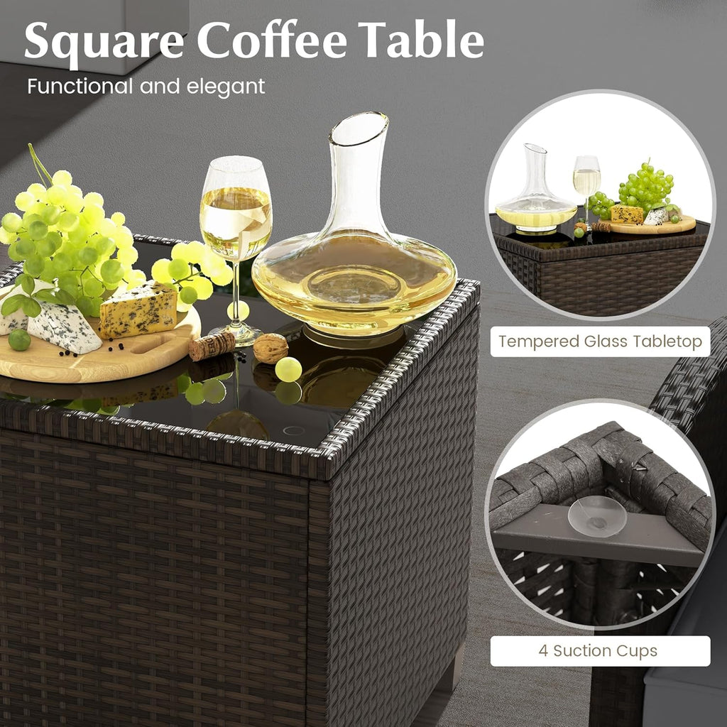 KOTEK 5 Pieces Patio Furniture Set with Ottomans, Wicker Patio Conversation Set with Coffee Table & Cushions, PE Rattan Outdoor Lounge Chairs for Backyard, Porch, Poolside (Mix Brown- Grey)