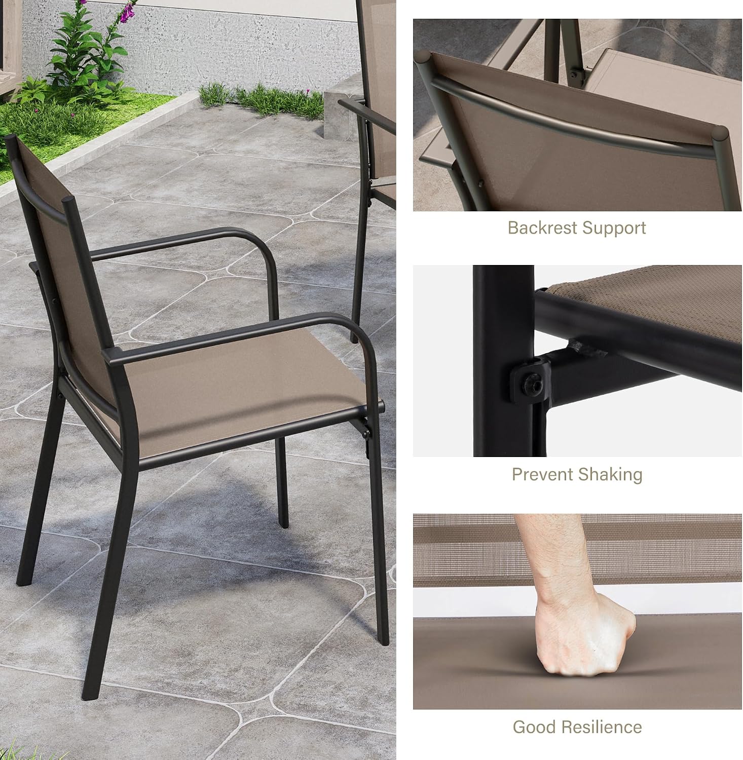 LAUSAINT HOME 5 Pieces Outdoor Dining Set, Patio Furniture Set of 4 Textilene Chairs with Square Metal Slatted Table with Umbrella Hole, Outdoor Table and Chairs Set for Backyard, Garden, and Poolside
