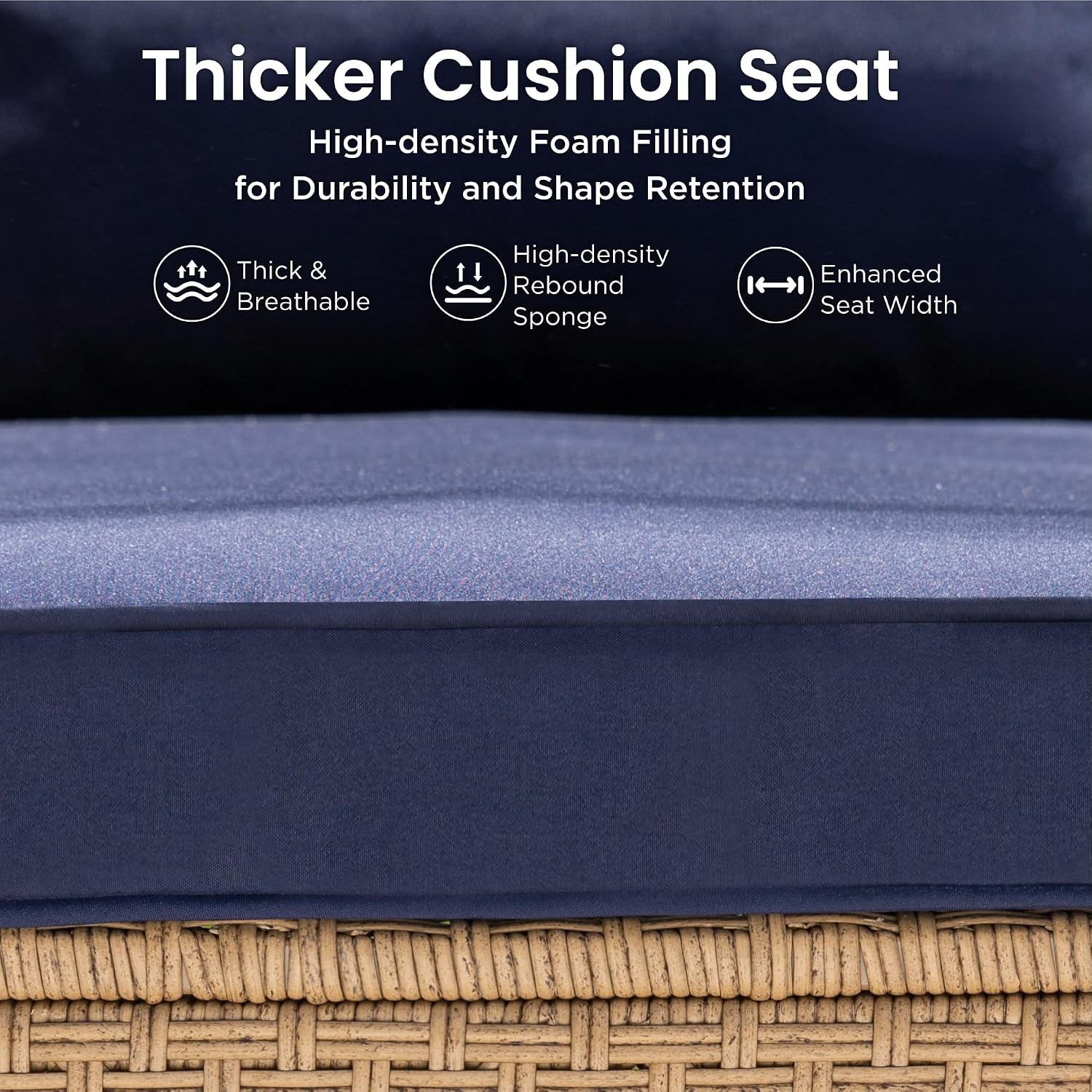 PHI VILLA Wicker Patio Furniture Set, Outdoor Sectional Couch with Cushions and Acacia Wood Coffee Table, U-Shaped Patio Conversation Set for Deck or Porch, 6 Seats, Navy Blue