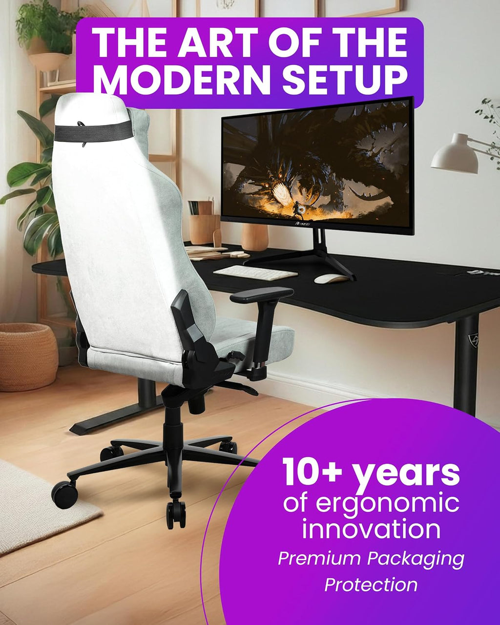 Arozzi Vernazza Gaming Chair - Soft Fabric Gaming Chairs for Adults Adjustable Height, Large Spacious Seat & Backrest with Support Pillows - Swedish Design Home Office Computer Chairs, Pearl Green