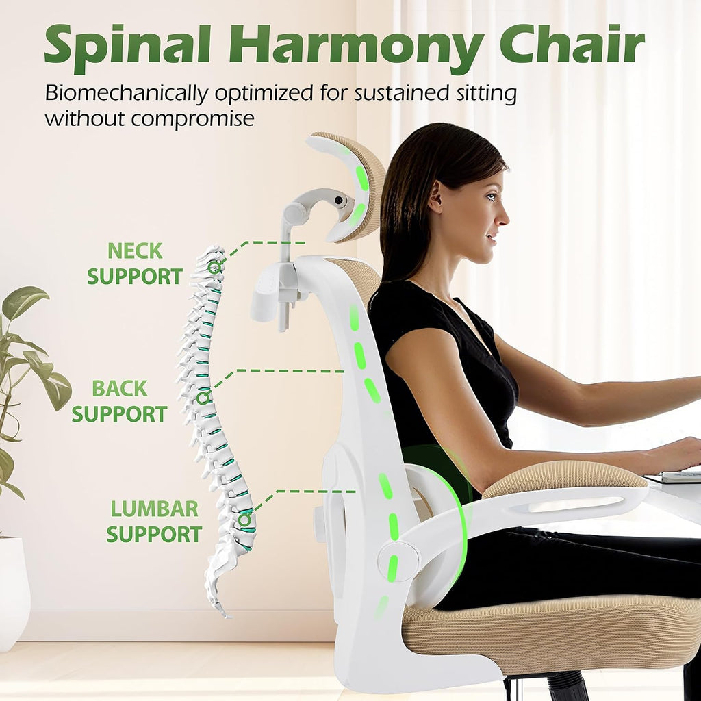 AreShark Office Chair Ergonomic Desk Chairs with Adjustable Lumbar Support& Headrest Hanger, High Back Breathable Mesh Chair with Wheels, Rolling Swivel Comfy Task Computer Chair for Home Work Gaming