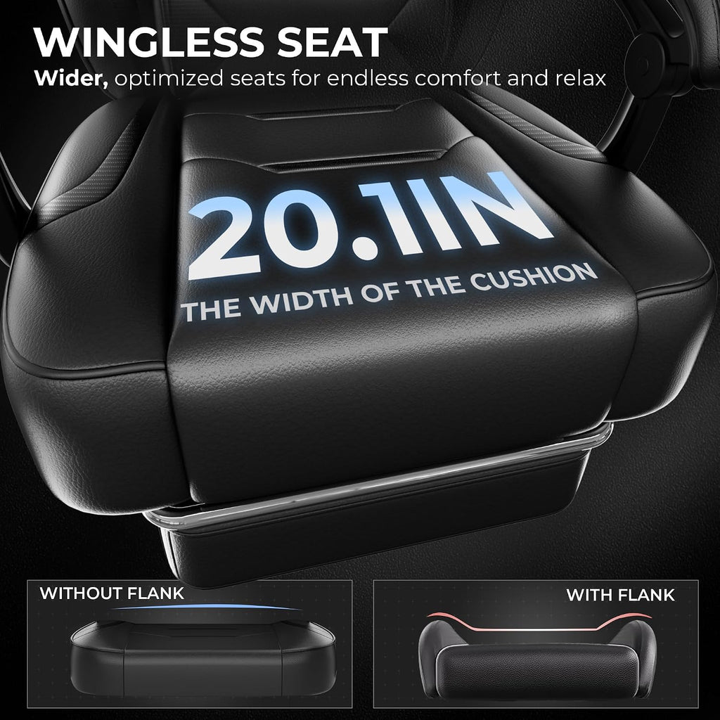 GTPLAYER Gaming Chair with Footrest, Big and Tall Computer Game Chair 350lb Racing Style, Ergonomic High Back Lumbar Support and Recliner, Black