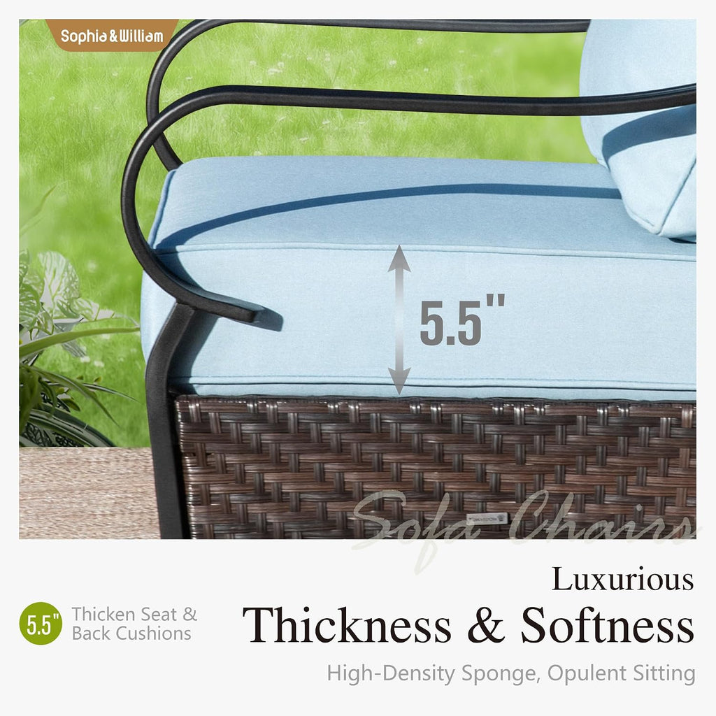 Sophia & William Patio Furniture Set with 56' Fire Pit Table, 9 Seats Metal Frame Outdoor Conversation Sets Wicker Patio Sectional Sofa Set with Ottomans for Porch, Deck, Poolside, Blue