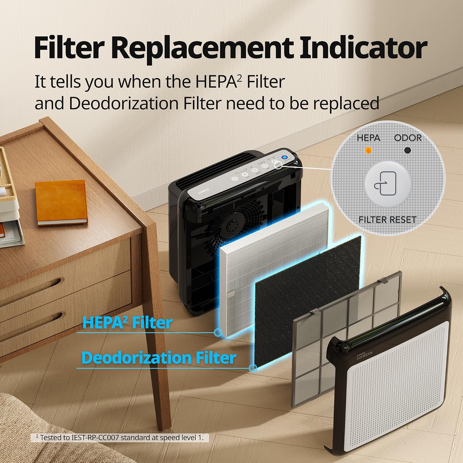 COWAY Air Purifiers for Home Up to 1,748 ft², HEPA Filter for Smoke, Allergies, Pet Dander, Odor, Air Quality Monitor, Auto & Eco Mode, Timer, Filter Indicator, 3yr Warranty, Airmega 200M Black