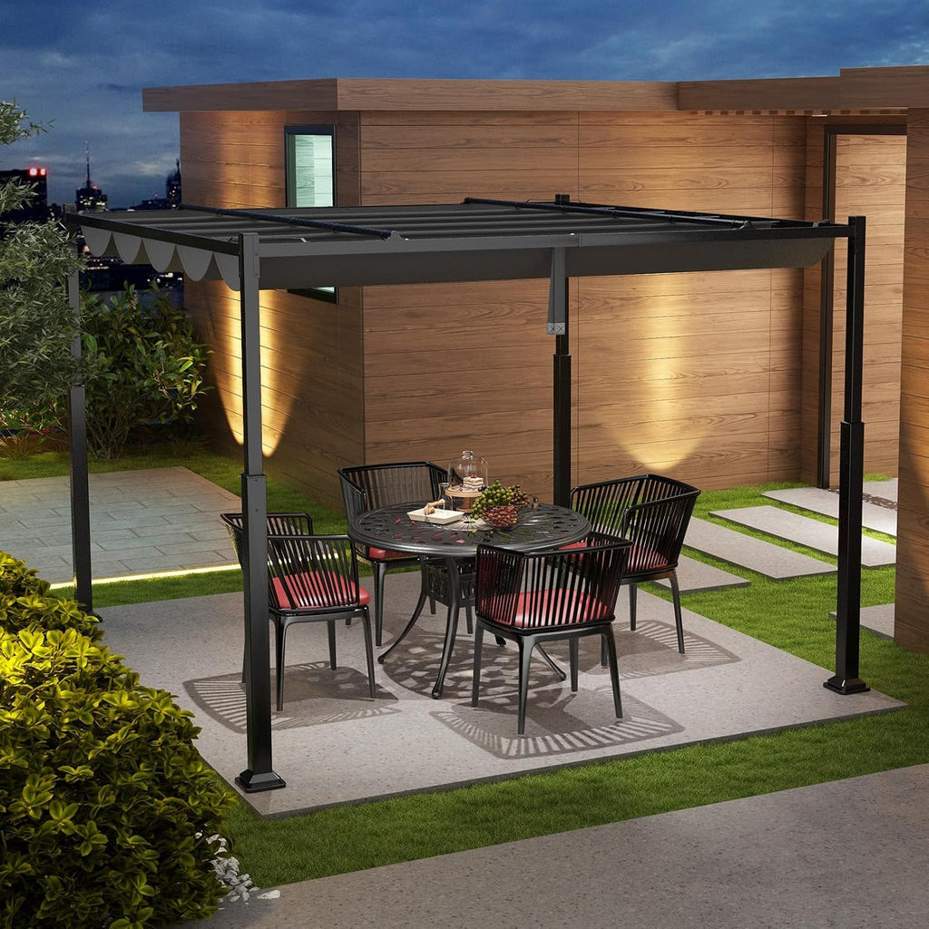 Tangkula 10x10Ft Pergola, Patio Pergola with Retractable Sun Shade Canopy, Extra Large Patio Shelter Pavilion, Outdoor Pergola for Deck, Porch, Garden, Yard