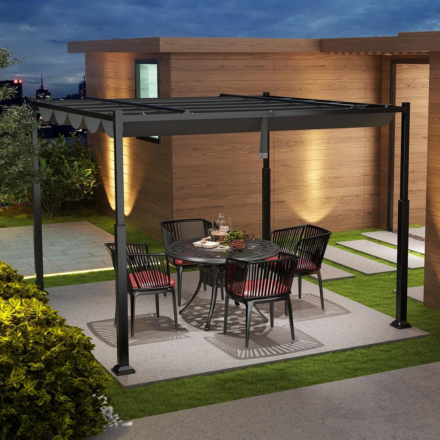 Tangkula 10x10Ft Pergola, Patio Pergola with Retractable Sun Shade Canopy, Extra Large Patio Shelter Pavilion, Outdoor Pergola for Deck, Porch, Garden, Yard