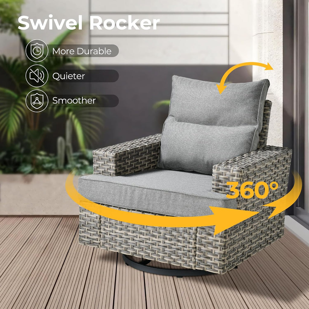 HOOOWOOO Outdoor Sectional Patio Furniture Set with Fire Pit Table,10 Pieces Wicker Conversation Sets L Shaped Couch,Extra Deep Out Door Sofa Outside Furniture with Swivel Chairs,Charcoal Gray