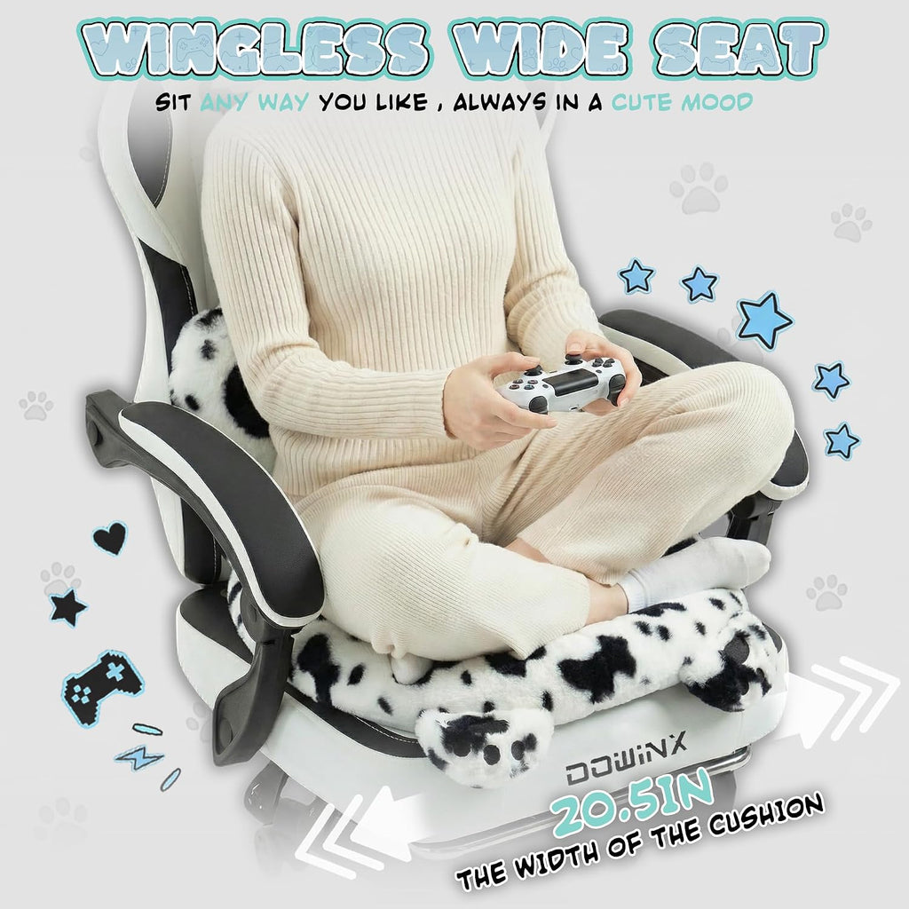 Dowinx Gaming Chair with Cat Ears and Paw Lumbar Pillow, Ergonomic Reclining Chair, Memory Foam and Spring Cushion, Footrest, 300lbs Capacity, Cute and Comfortable Design for Women & Girls