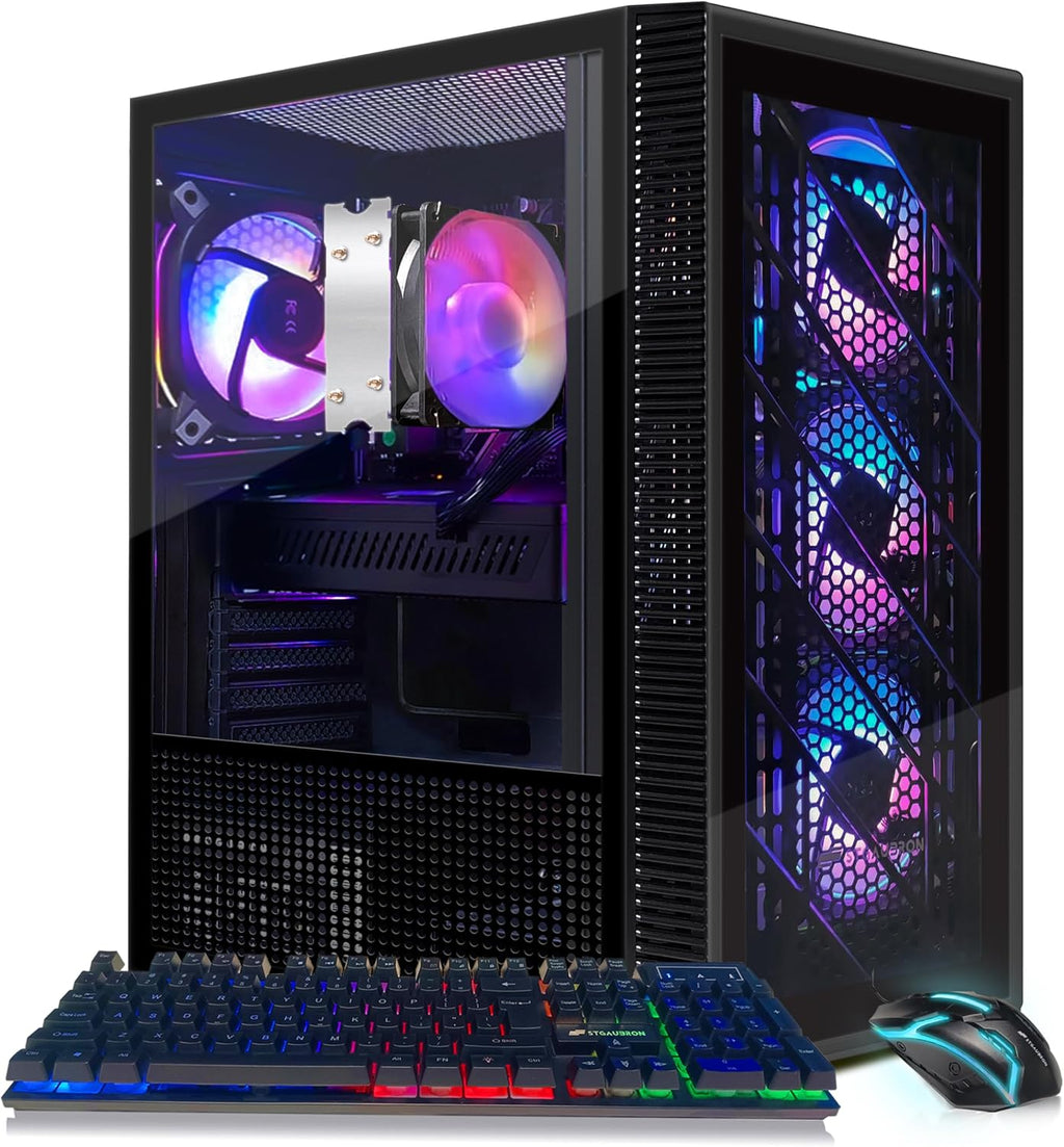 STGAubron Gaming PC Bundle with 24 inch FHD LED Monitor- AMD Ryzen 5 5500 up to 4.2GHz, Radeon RX 580 8G, 16G DDR4, 512G SSD, RGB Fan x4, Windows 11 Home