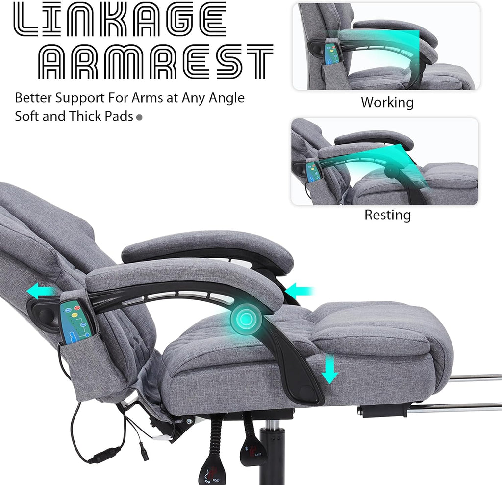 Massage Office Chair with Heat,Reclining Office Chair with Foot Rest,6 Points Vibration Home Desk Chairs for Heavy People 400lbs,Ergonomic Managerial Executive Chair (Grey)