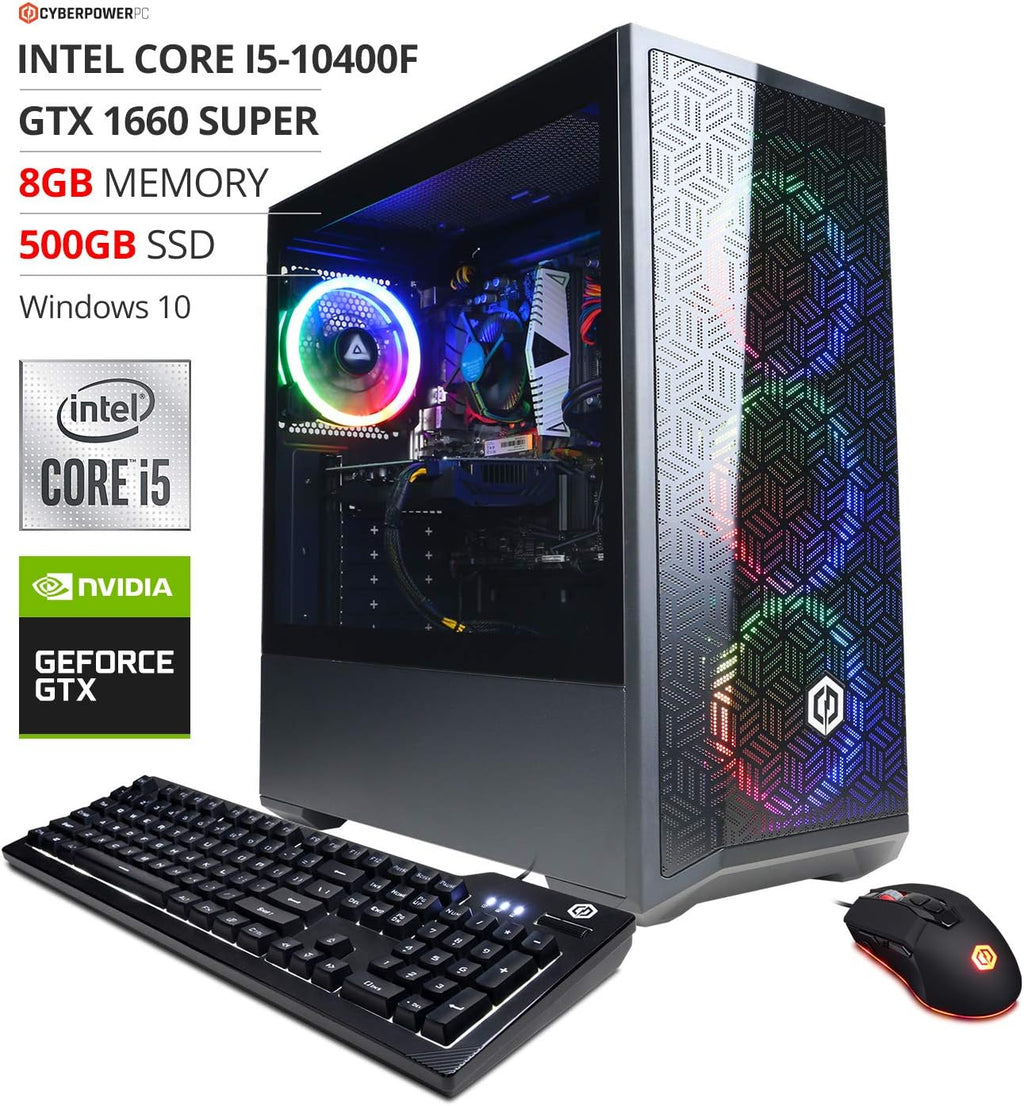 CyberpowerPC Gamer Xtreme VR Gaming PC, Intel i5-10400F 2.9GHz, GeForce GTX 1660 Super 6GB, 8GB DDR4, 500GB NVMe SSD, WiFi Ready & Win 10 Home (GXiVR8060A10)
