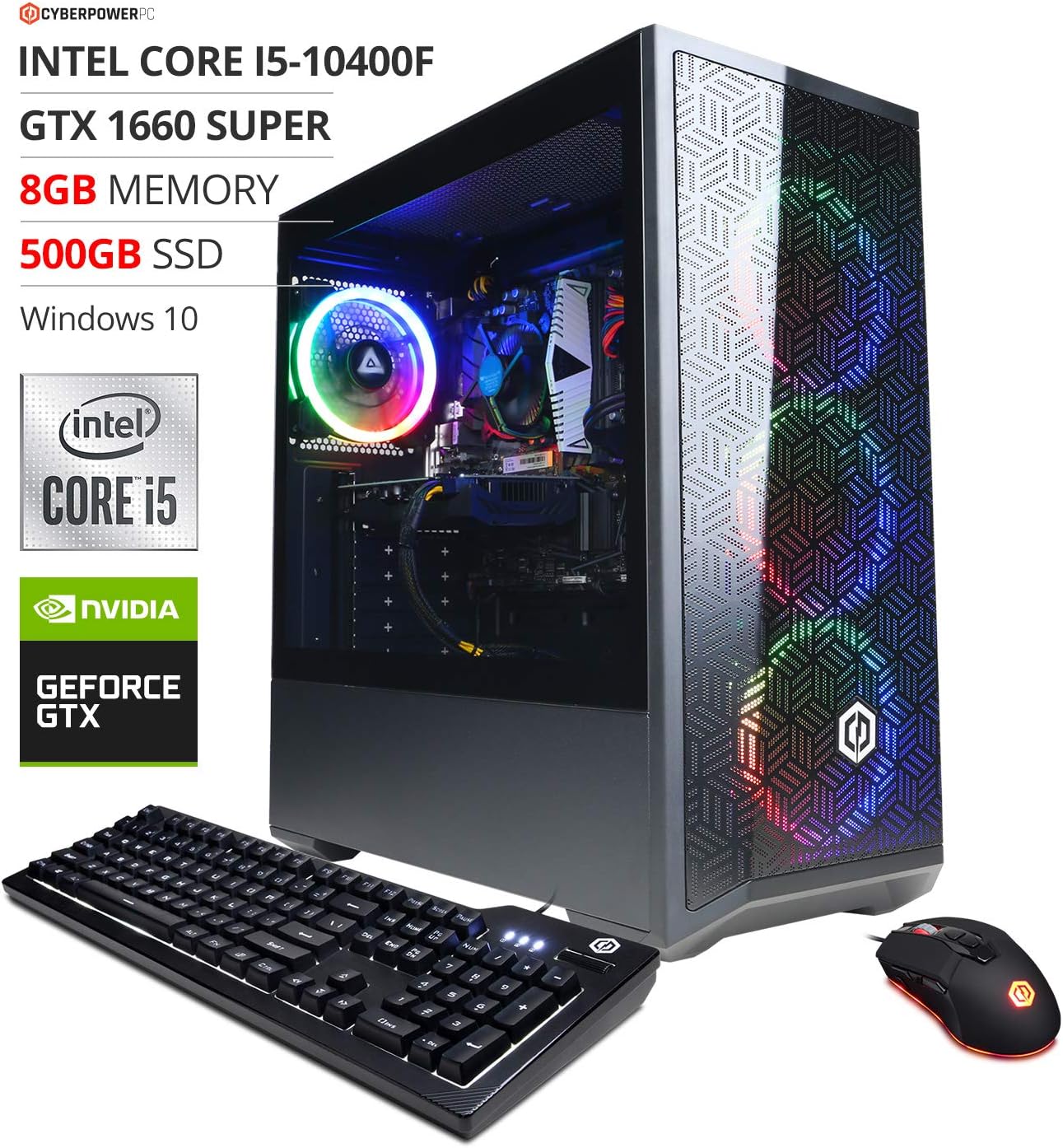 CyberpowerPC Gamer Xtreme VR Gaming PC, Intel i5-10400F 2.9GHz, GeForce GTX 1660 Super 6GB, 8GB DDR4, 500GB NVMe SSD, WiFi Ready & Win 10 Home (GXiVR8060A10)