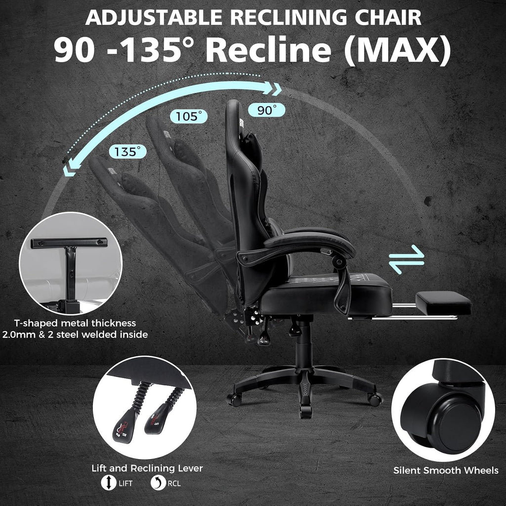 HOFFREE Gaming Chair Computer Chair with Speakers Massage Game Chairs with Footrest Bluetooth High Back Ergonomic Computer Gaming Chairs for Adults Reclining Video Gamer Chair Black