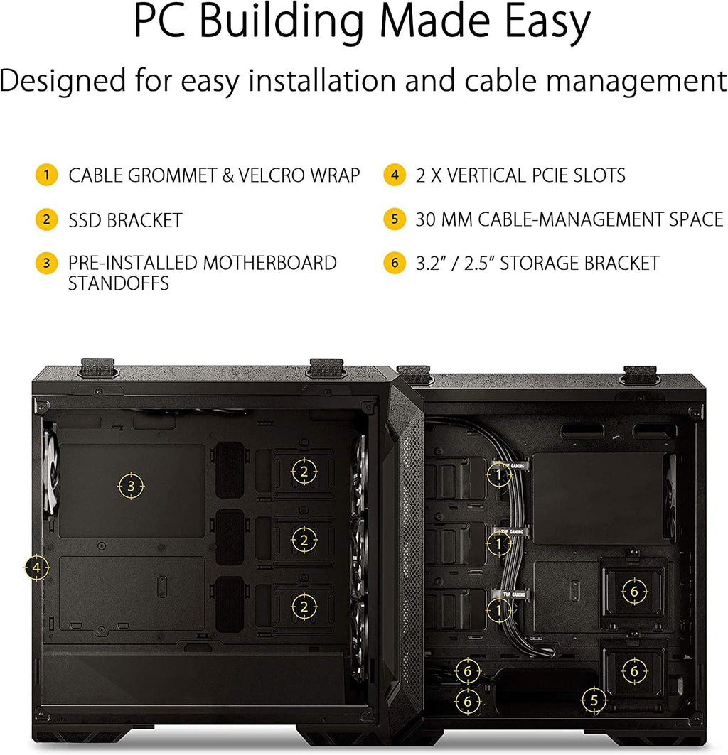 ASUS TUF Gaming GT501 Mid-Tower Gaming Case, EATX Support, Pre-Installed 4 Case Fans, USB 3.0 Front Panel, Smoked Tempered Glass, Steel Construction