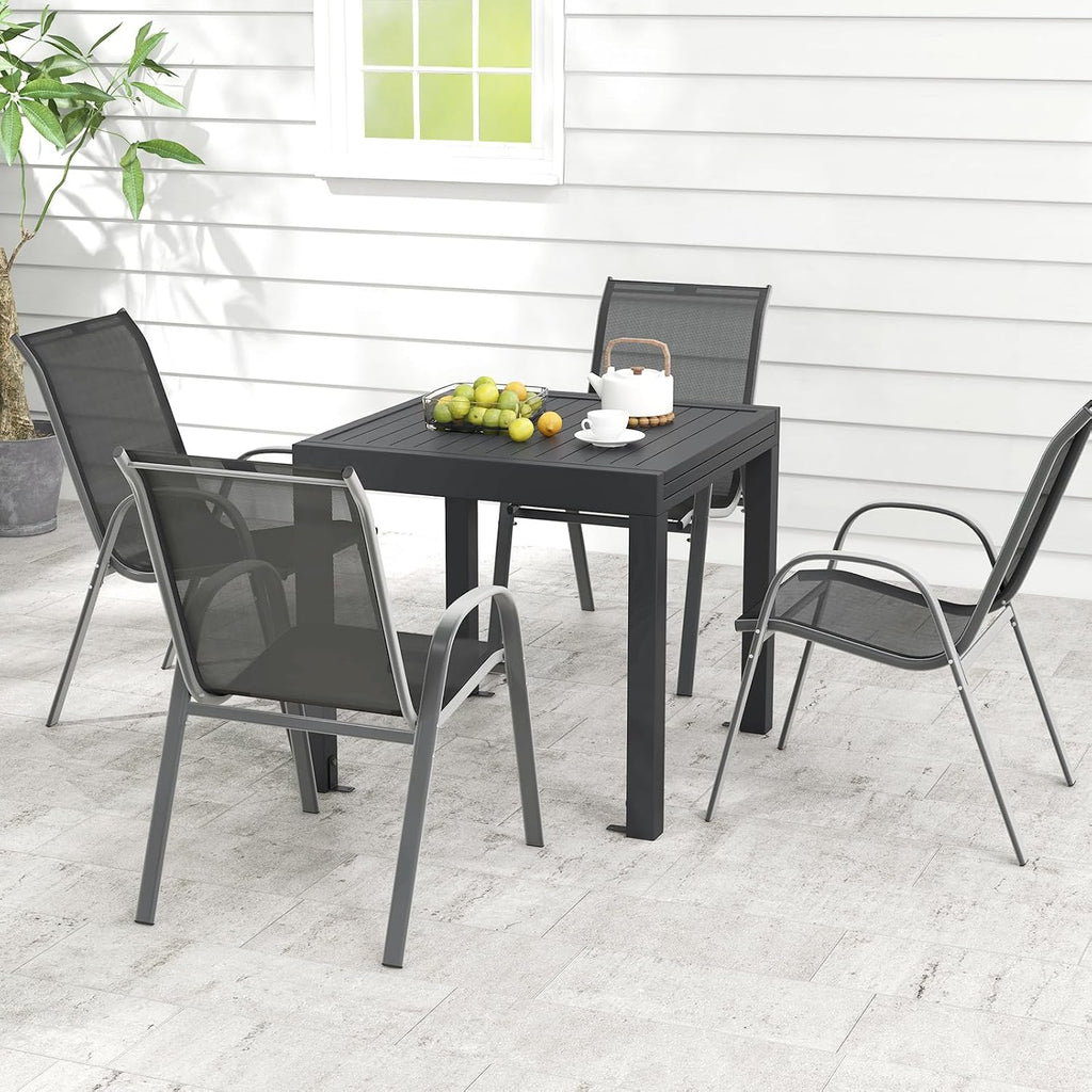 Tangkula 5 Piece Patio Dining Set for 4, Patio Furniture Set with Extendable Aluminum Table & 4 Metal Stackable Chairs, Outdoor Table and Chairs Set for Backyard Garden Deck