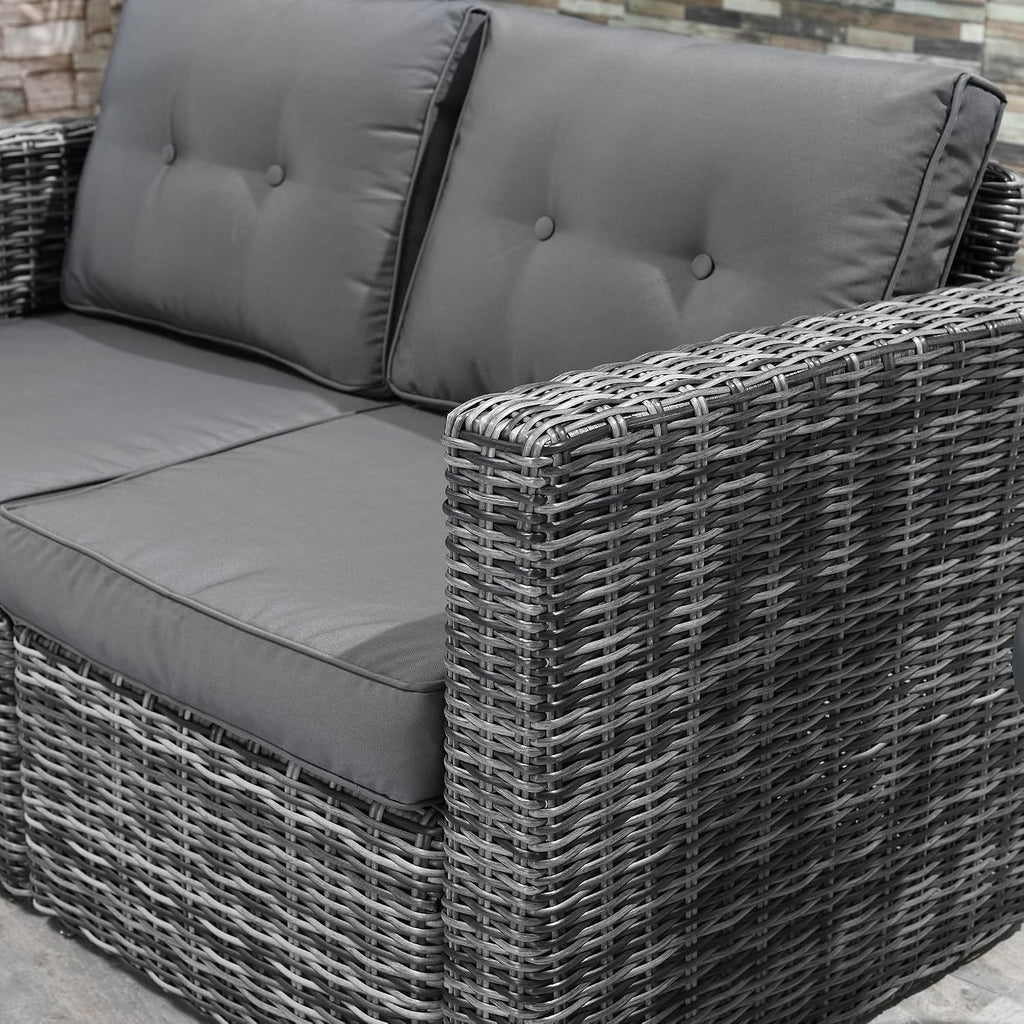 Outsunny 2 Piece Patio Wicker Corner Sofa Set, Outdoor PE Rattan Furniture, with Curved Armrests and Padded Cushions for Balcony, Garden, or Lawn, Gray
