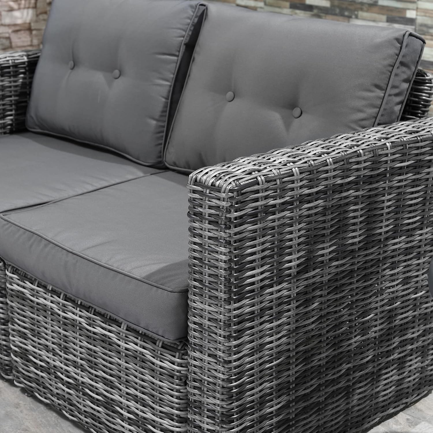 Outsunny 2 Piece Patio Wicker Corner Sofa Set, Outdoor PE Rattan Furniture, with Curved Armrests and Padded Cushions for Balcony, Garden, or Lawn, Gray