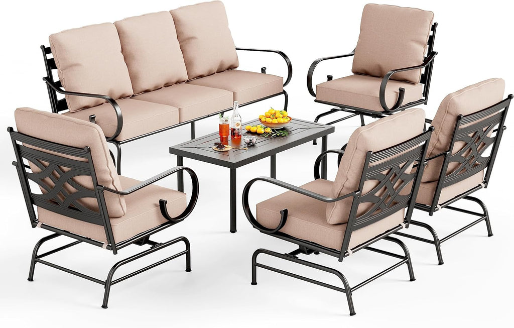 PHI VILLA Extra Large Metal Patio Furniture Sets, All-Weather Steel Frame Heavy Duty Patio Conversation Sets for Backyard, Porch and Garden