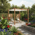 PURPLE LEAF 10' x 10' Outdoor Retractable Pergola with Sun Shade Canopy Patio Metal Shelter for Garden Porch Pavilion Natural Wood Grain Frame Aluminum Gazebo Modern Backyard Grill Pergola White