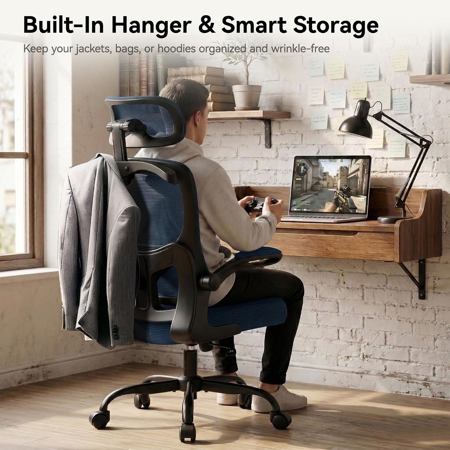 AreShark Office Chair Ergonomic Desk Chairs with Adjustable Lumbar Support& Headrest Hanger, High Back Breathable Mesh Chair with Wheels, Rolling Swivel Comfy Task Computer Chair for Home Work Gaming