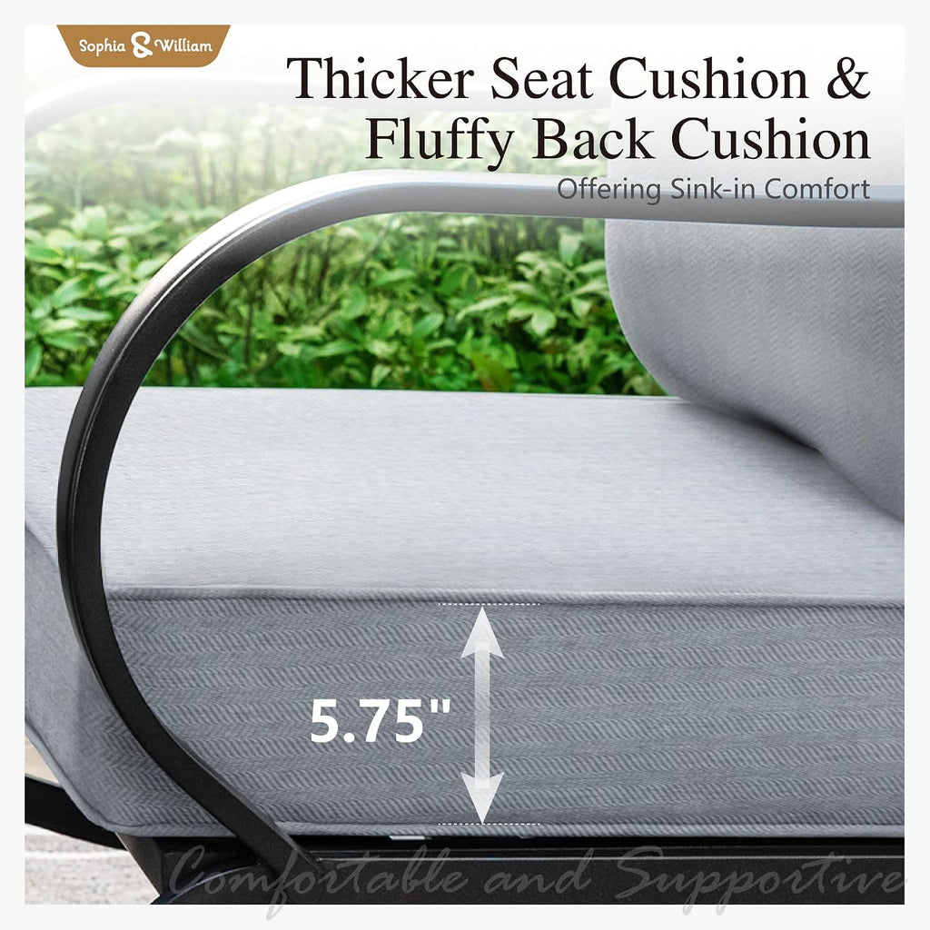 Sophia & William Patio Furniture Sets 7 Seats Outdoor Conversation Set 6 Pcs,2 x Cushioned Swivel Sofa Chairs,1 x 3-Seat Sofa,2 Ottomans, Marbling Metal Coffee Table Patio Backyard Poolside Grey