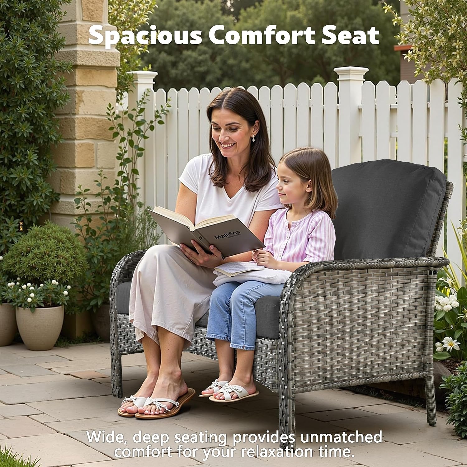 CAODOC 4-Piece Wicker Patio Furniture Set, All-Weather Rattan Conversation Bistro Loveseat Chair and Table Set for Backyard, Balcony and Deck with Soft Cushions and Metal Table(Black)