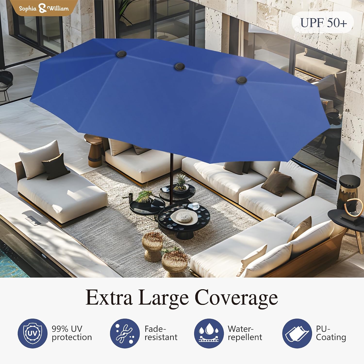 Sophia & William Patio Set with Umbrella 8 Pieces Outdoor Dining Set for 6 with 13ft Double-Sided Patio Umbrella Navy, 6 x Swivel Patio Chairs, 1 Metal Table for Lawn Garden