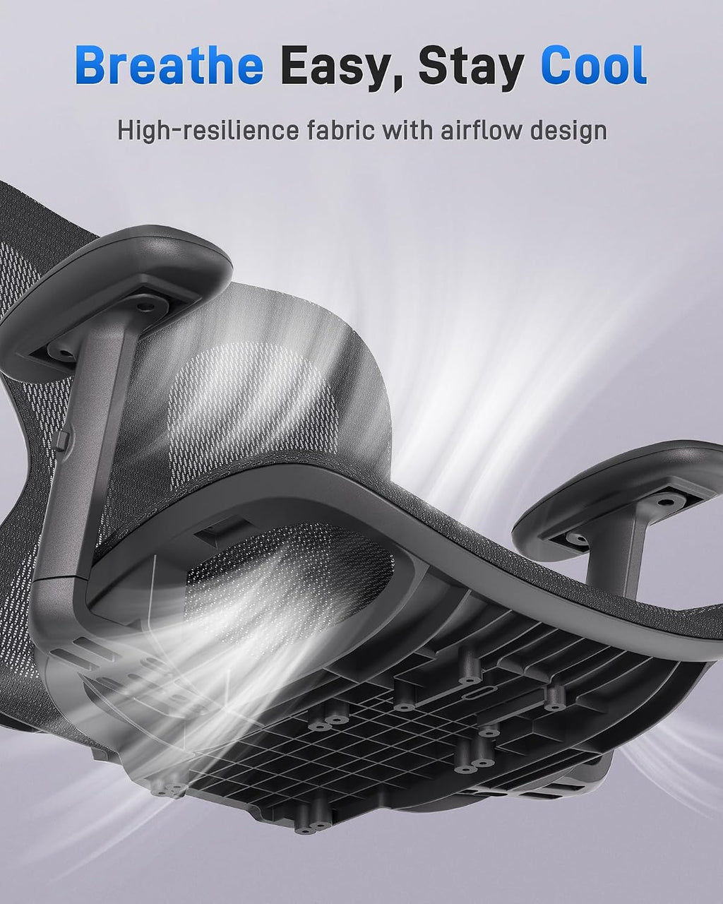 amseatec Ergonomic Office Desk Chair, Comfortable Computer Gaming Chair, Breathable Mesh Back & Seat, Adjustable Armrest, Lumbar Support, Butterfly Design for Home Office (Black)
