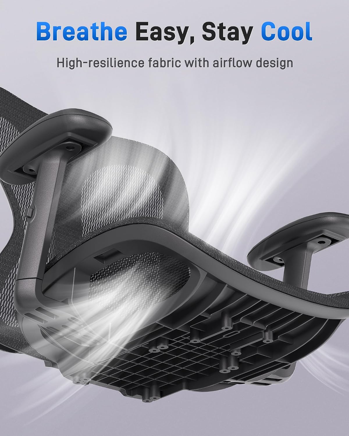amseatec Ergonomic Office Desk Chair, Comfortable Computer Gaming Chair, Breathable Mesh Back & Seat, Adjustable Armrest, Lumbar Support, Butterfly Design for Home Office (Black)