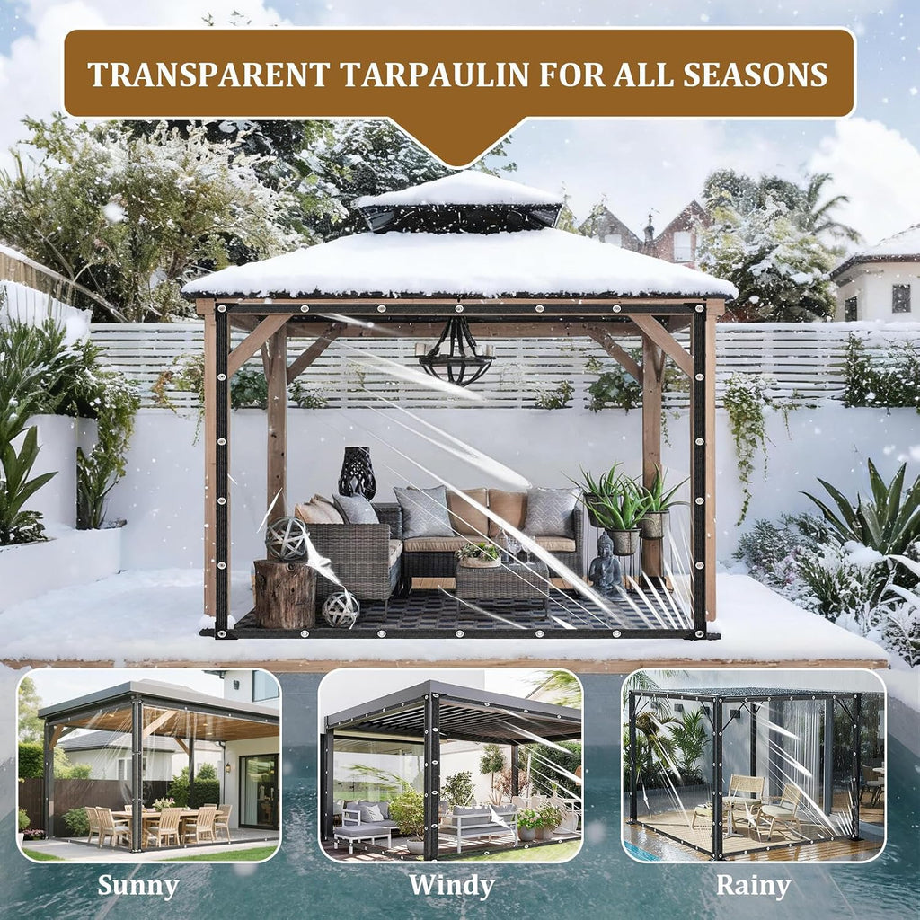 Clear Tarp 8x20ft with Grommets Thickened 14Mil Clear Tarps Heavy Duty Waterproof Tear Resistant PVC Vinyl Reinforced Edges for Small Patio Porch and Outdoor Greenhouse Plant Cover