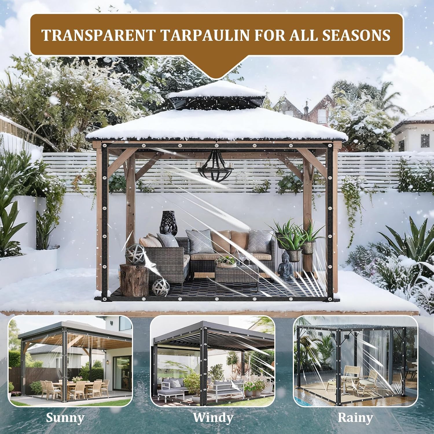 Clear Tarp 8x20ft with Grommets Thickened 14Mil Clear Tarps Heavy Duty Waterproof Tear Resistant PVC Vinyl Reinforced Edges for Small Patio Porch and Outdoor Greenhouse Plant Cover