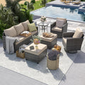 UDPATIO Patio Furniture Set, 6 Pieces Outdoor Sectional Couch, Gray Wicker Rattan Conversation Sofa with Swivel Rocking Chair, 4' Thick Cushion for Garden Backyard Deck, Khaki