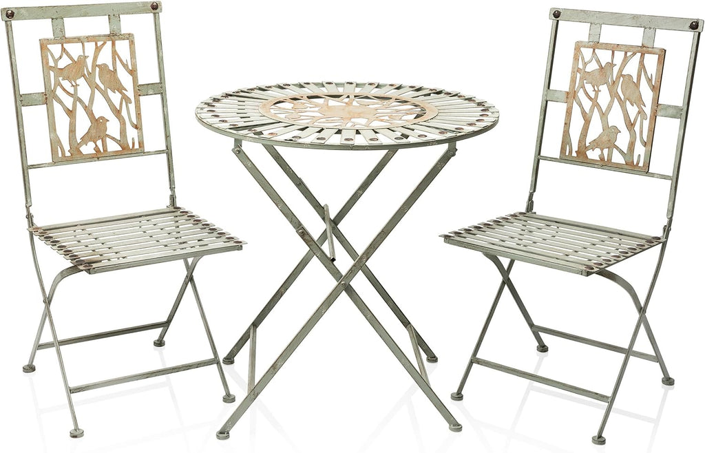 Alpine Corporation Indoor/Outdoor Bird Design 3-Piece Bistro Set Folding Table and Chairs Patio Seating