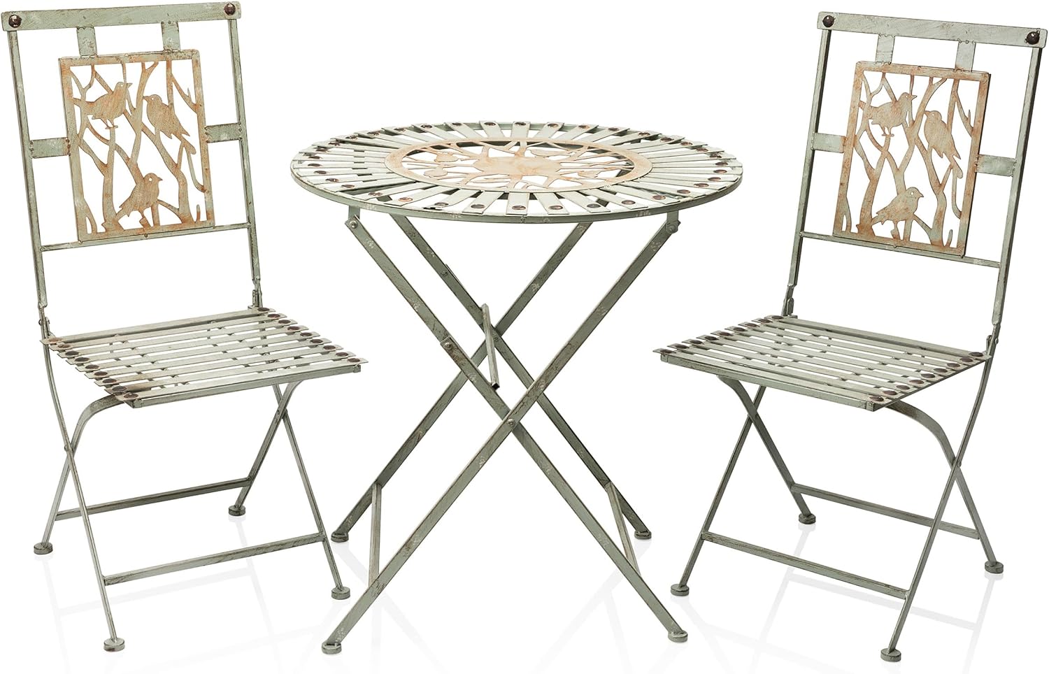 Alpine Corporation Indoor/Outdoor Bird Design 3-Piece Bistro Set Folding Table and Chairs Patio Seating