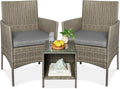 Best Choice Products 3-Piece Outdoor Wicker Conversation Bistro Set, Space Saving Patio Furniture for Garden w/Side Table - Taupe/Cement Gray