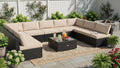 Tangkula 10 Pieces Patio Sofa Set, Outdoor Wicker Conversation Set with Soft Cushions, Tempered Glass Tabletop, Sofa Fastener Clips Included, Rattan Furniture Set for Backyard, Poolside (Beige)