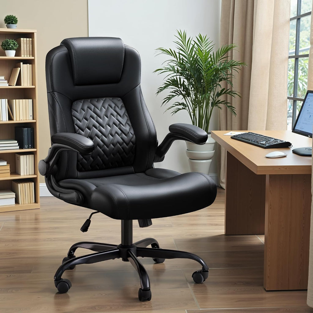 Furmax Big and Tall Office Chair 500lbs, Heavy Duty Office Chairs, Ergonomic High Back Desk Chair, Adjustable Flip Up Armrest Executive Chair Made of PU Leather, Computer Chair for Gaming Desk (Black)