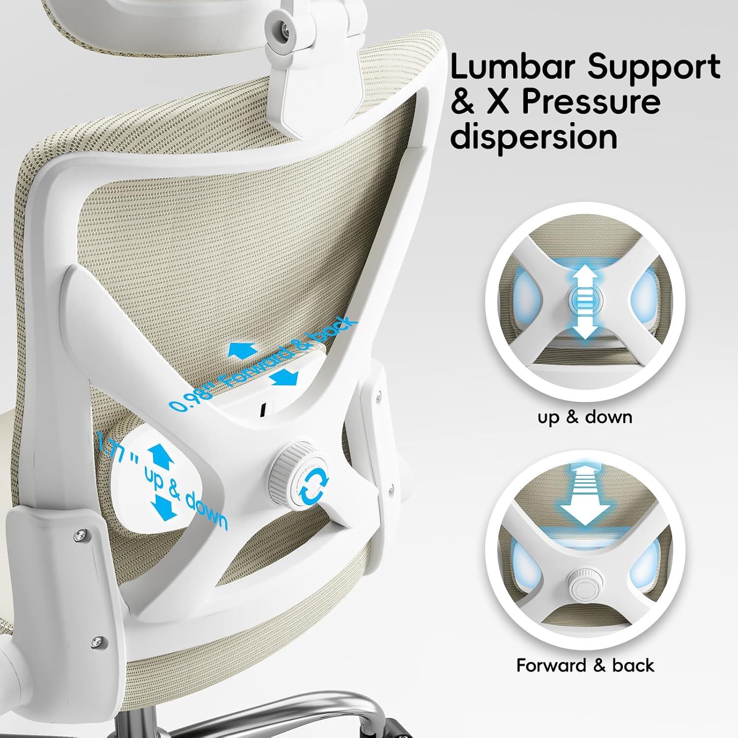 Ergalithic Office Home Ergonomic Desk Chair-Computer X-Shaped Chair Mesh PU Leather with Adjustable Lumbar Support-Executive Chair High Back with Headrest Flip-Up Arms for Long Hours (Beige)