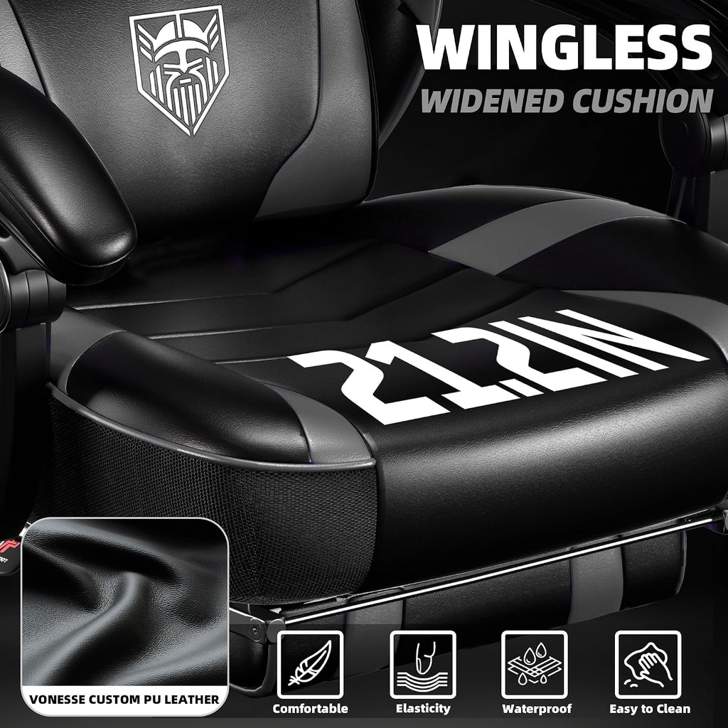 Vonesse Gaming Chair, Big and Tall Gaming Chair with Footrest and Massage, Gaming Chairs for Adults with Lumbar Support, Ergonomic High Back Computer Chair with Pocket Spring Cushion (Grey/Black)