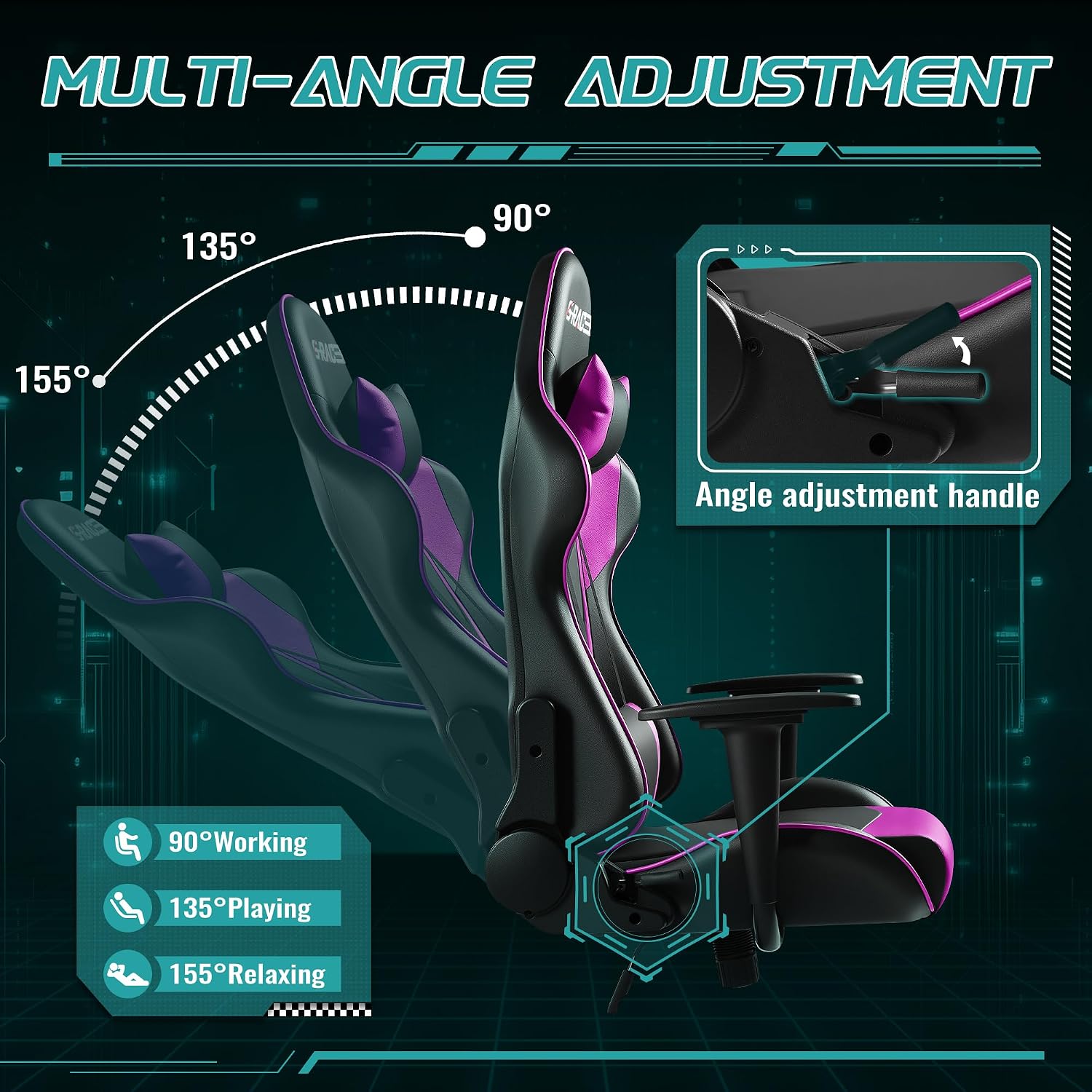 Furniwell Gaming Chair Racing Computer Chair PC Office Desk Chair Adjustable Swivel High Back Carbon Fiber Style PU Leather Executive Ergonomic Chair with Headrest and Lumbar Support (Violet)
