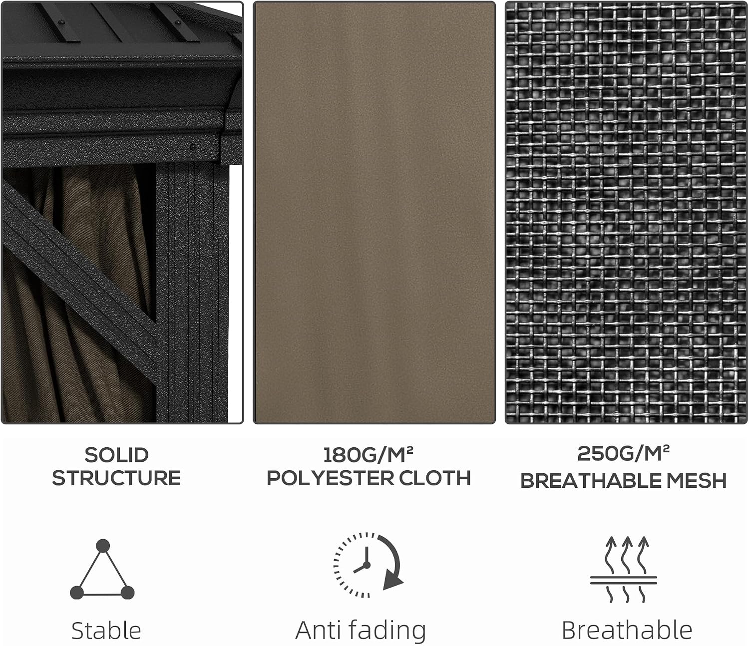 Outsunny 10' x 10' Hardtop Gazebo with Curtains and Netting, Permanent Pavilion Metal Double Roof Gazebo Canopy with Aluminum Frame and Hooks, for Garden, Patio, Backyard, Dark Brown